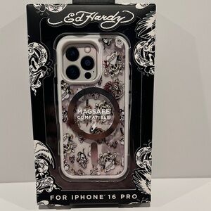 NIB Ed Hardy Love Kills Slowly White iPhone 16 Pro Case MagSafe Compatible.